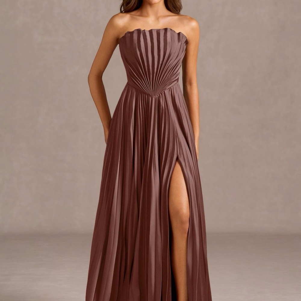 Azazie Strapless Mauve Pleated Chiffon Evening Gown